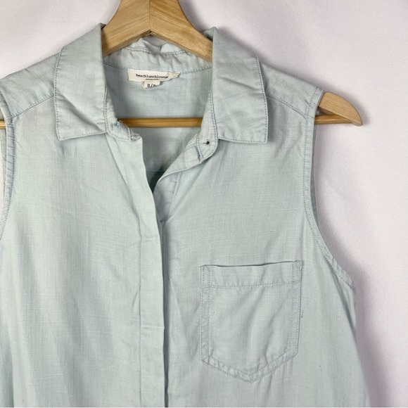 BeachLunchLounge Light Blue Chambray Sleeveless Button Down Mini Dress S - Picture 3 of 3